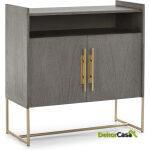 Aparador 90X40X93 Madera Gris/Metal Dorado