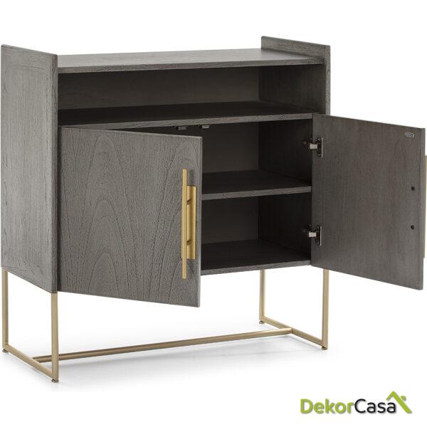 Aparador 90X40X93 Madera Gris/Metal Dorado