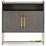 Aparador 90X40X93 Madera Gris/Metal Dorado