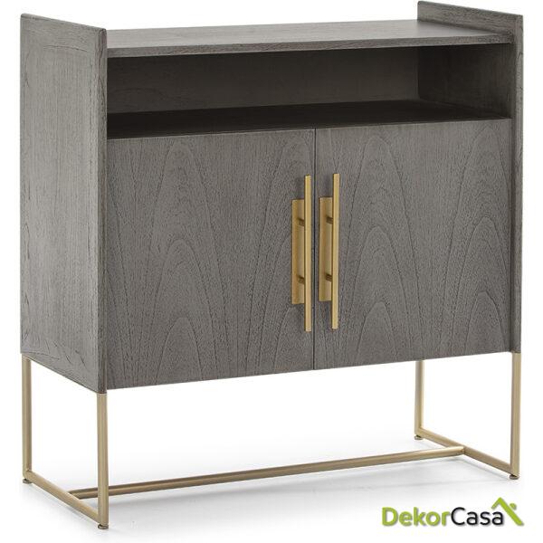 Aparador 90X40X93 Madera Gris/Metal Dorado