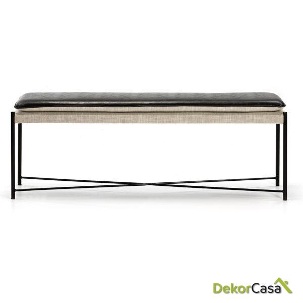 Banco 132X33X48 Metal Negro/Tela Gris/P.Piel Negro