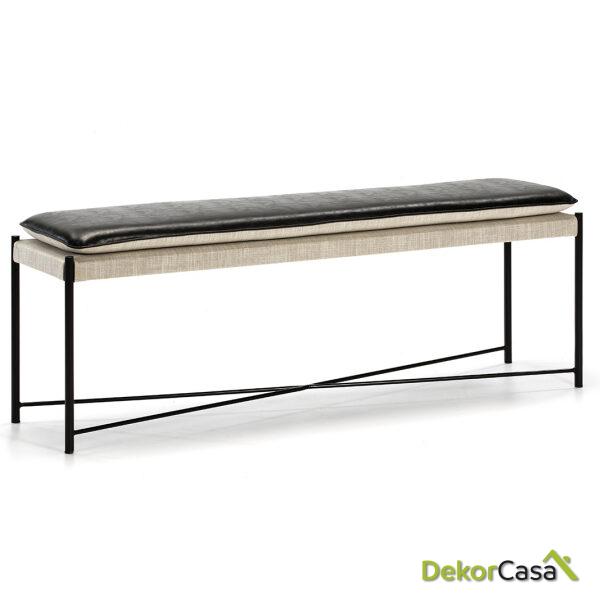 Banco 132X33X48 Metal Negro/Tela Gris/P.Piel Negro