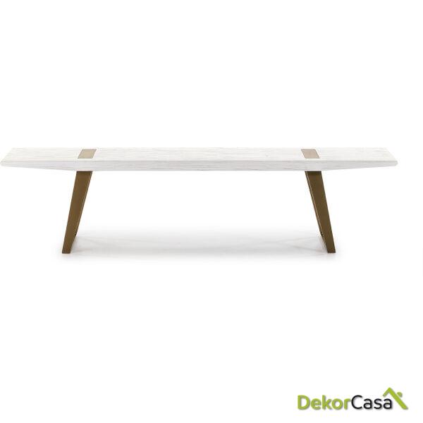 Banco 190X35X45 Madera Blanco/Metal Dorado