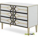 Cómoda 106X45X80 Cristal Blanco/Negro / Metal Dorado / Dm Dorado/Negro