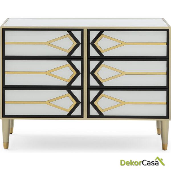 Cómoda 106X45X80 Cristal Blanco/Negro / Metal Dorado / Dm Dorado/Negro