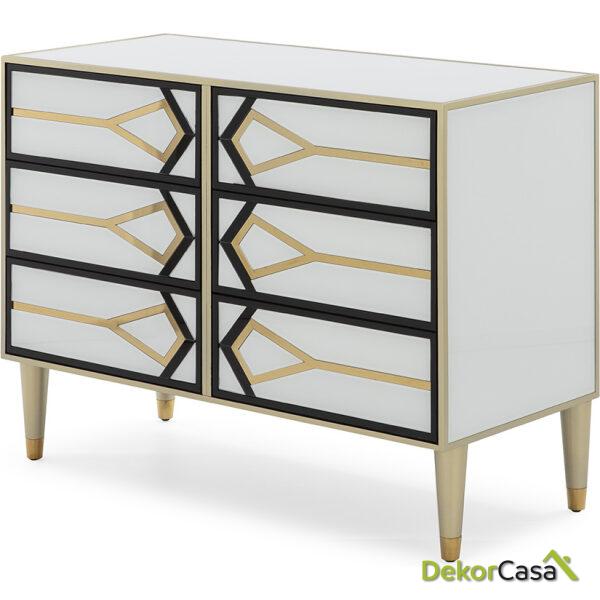 Cómoda 106X45X80 Cristal Blanco/Negro / Metal Dorado / Dm Dorado/Negro