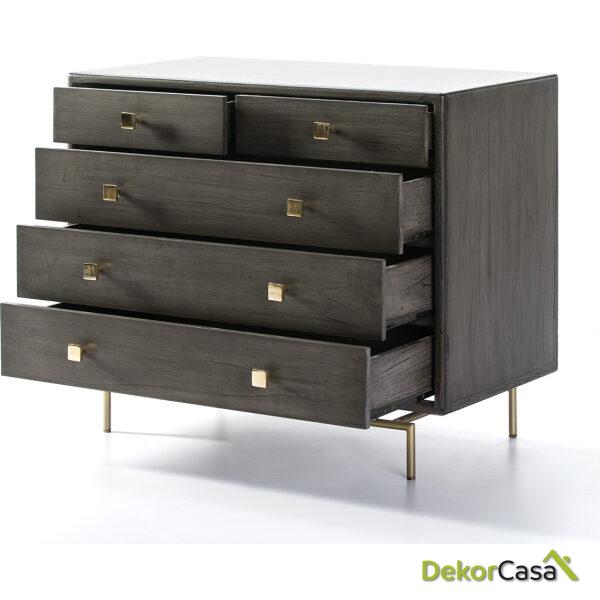 Cómoda 110X55X95 Metal Dorado/Madera Gris