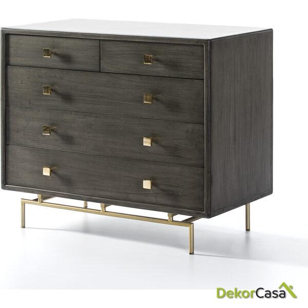 Cómoda 110X55X95 Metal Dorado/Madera Gris