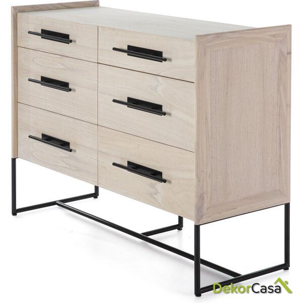 Cómoda 120X45X93 Madera Natural/Metal Negro