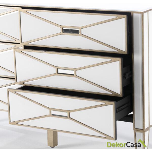 Cómoda 134X46X82 Espejo/Cristal Blanco/Dm Dorado