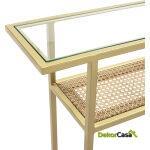 Consola 100X27X80 Cristal/Ratán/Metal Dorado