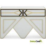 Consola 120X45X80 Cristal Blanco/Negro / Metal Dorado / Dm Dorado/Negro