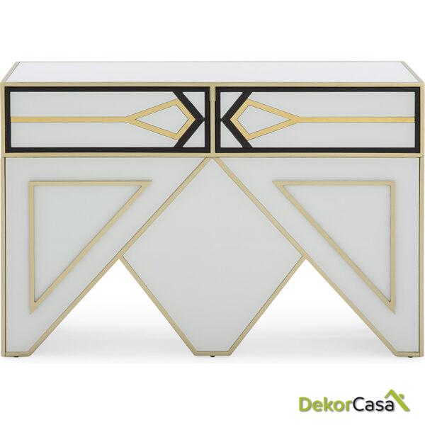 Consola 120X45X80 Cristal Blanco/Negro / Metal Dorado / Dm Dorado/Negro