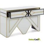 Consola 120X45X80 Cristal Blanco/Negro / Metal Dorado / Dm Dorado/Negro