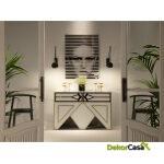 Consola 120X45X80 Cristal Blanco/Negro / Metal Dorado / Dm Dorado/Negro