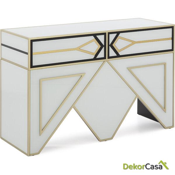 Consola 120X45X80 Cristal Blanco/Negro / Metal Dorado / Dm Dorado/Negro