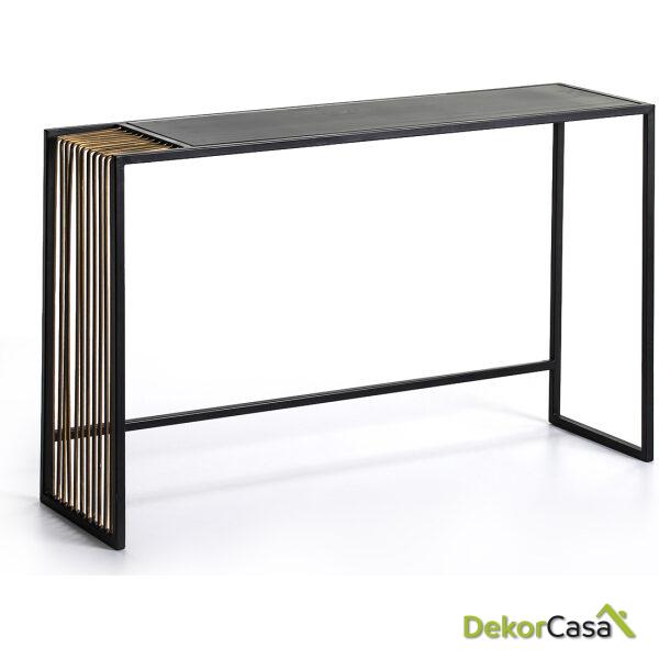 Consola 122X38X79 Espejo Envejecido/Metal Dorado/Negro