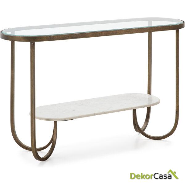 Consola 122X39X76 Cristal/Mármol Blanco/Metal Dorado