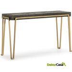 Consola 140X45X82 Madera Natural Oscuro/Metal Dorado