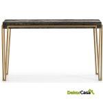 Consola 140X45X82 Madera Natural Oscuro/Metal Dorado