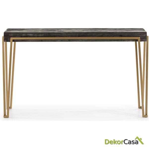 Consola 140X45X82 Madera Natural Oscuro/Metal Dorado