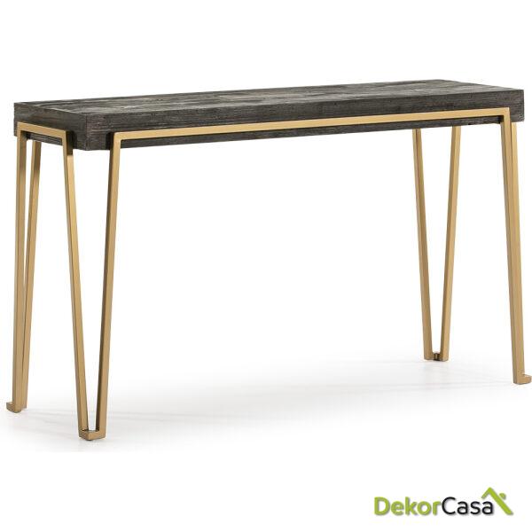 Consola 140X45X82 Madera Natural Oscuro/Metal Dorado