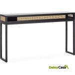 Consola 142X30X84 Madera/Ratán/Metal Negro/Natural