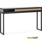 Consola 142X30X84 Madera/Ratán/Metal Negro/Natural