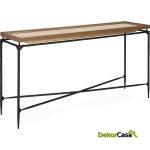 Consola 150X40X85 Madera Natural/P.Piel/Metal Negro