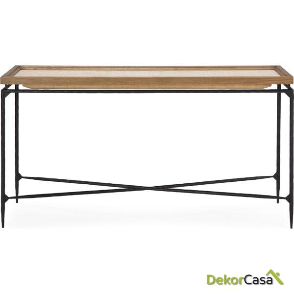 Consola 150X40X85 Madera Natural/P.Piel/Metal Negro