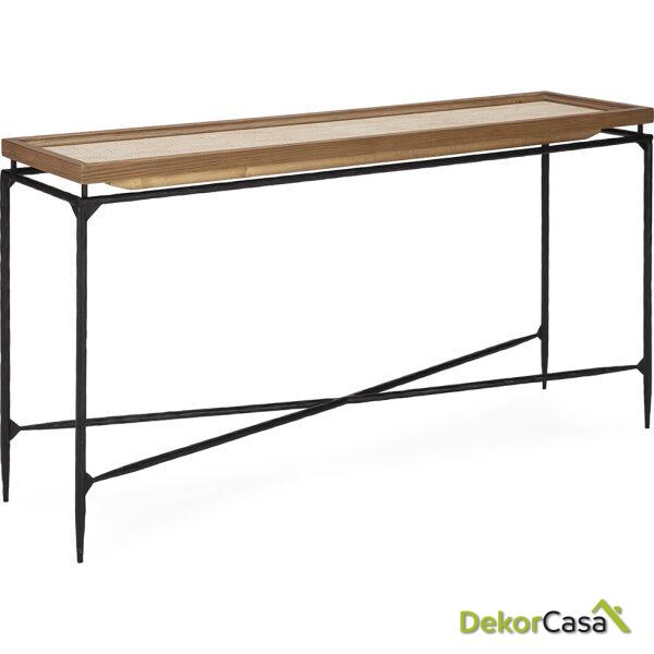 Consola 150X40X85 Madera Natural/P.Piel/Metal Negro