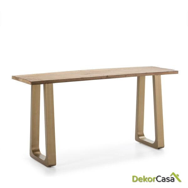 Consola 160X45X82 Madera Natural/Metal Dorado