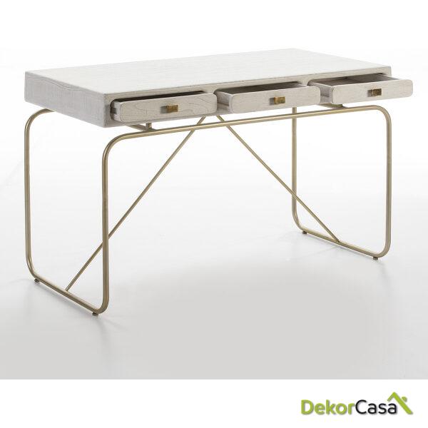 Escritorio 120X60X76 Metal Dorado/Madera Blanco