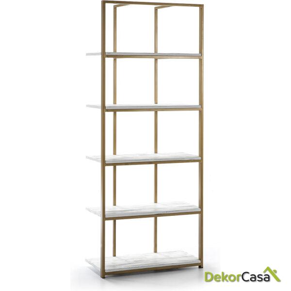 Estanteria 80X38X200 Madera Blanco/Metal Dorado