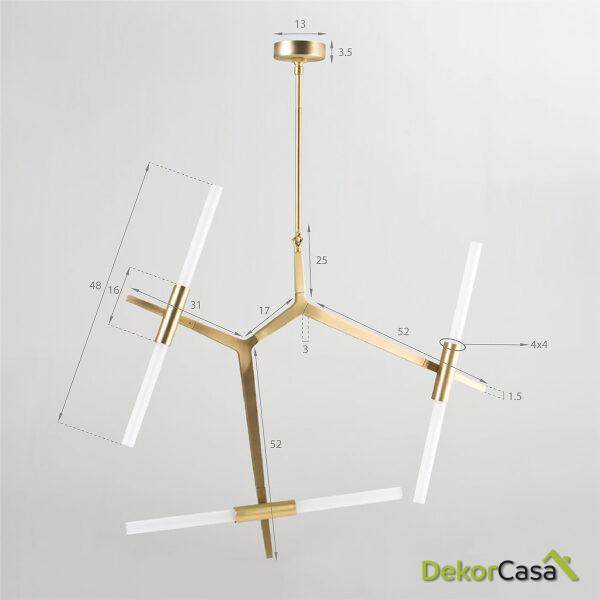 Lámpara De Techo Con Pantalla 51X51X104 Cristal/Metal Dorado