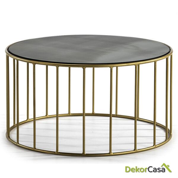 Mesa Auxiliar 76X76X40 Espejo Envejecido/Metal Dorado