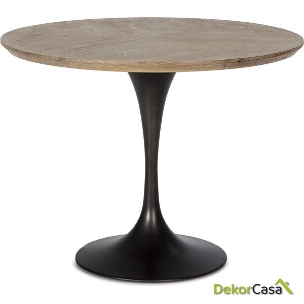 Mesa Comedor 100X100X75 Madera De Olmo/Metal Natural/Negro