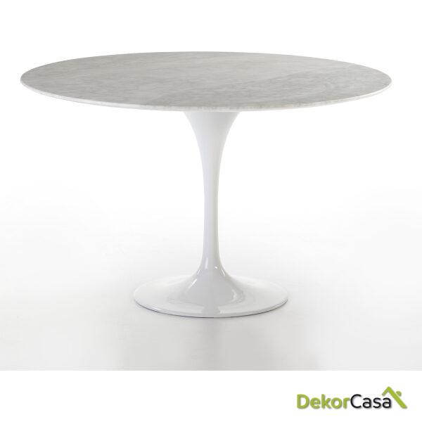 Mesa Comedor 120X120X73 Mármol/Fibra De Vidrio Blanco