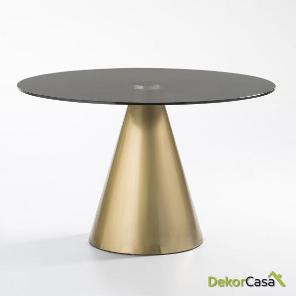 Mesa Comedor 120X120X75 Cristal Gris/Metal Dorado