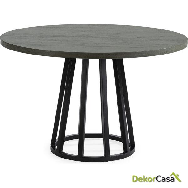 Mesa Comedor 120X120X75 Madera De Cedro/Metal Gris/Negro