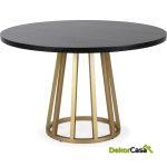 Mesa Comedor 120X120X75 Madera De Cedro/Metal Negro/Dorado