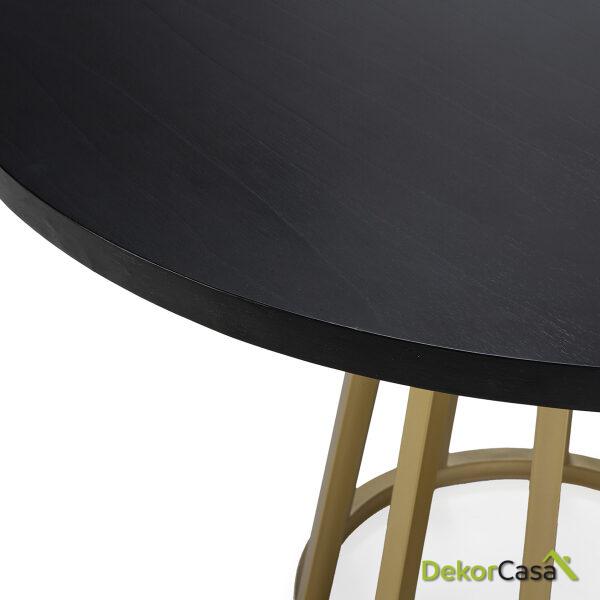 Mesa Comedor 120X120X75 Madera De Cedro/Metal Negro/Dorado