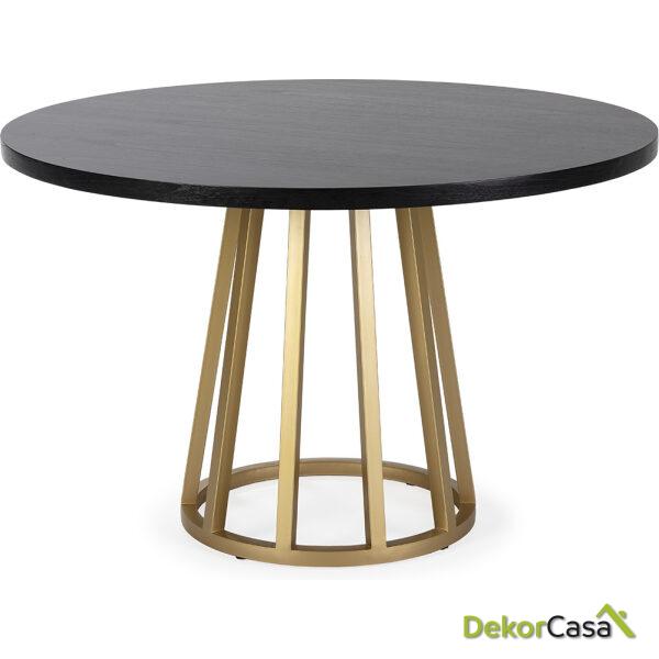 Mesa Comedor 120X120X75 Madera De Cedro/Metal Negro/Dorado