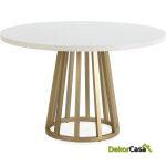 Mesa Comedor 120X120X75 Madera Mindi/Metal Blanco/Dorado