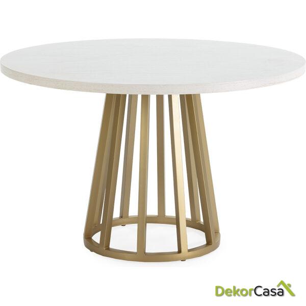 Mesa Comedor 120X120X75 Madera Mindi/Metal Blanco/Dorado