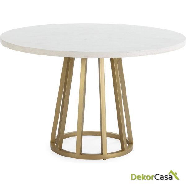 Mesa Comedor 120X120X75 Madera Mindi/Metal Blanco/Dorado