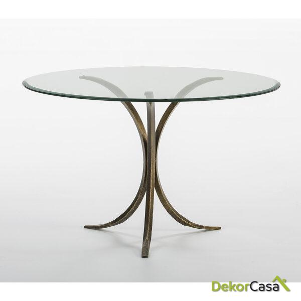 Mesa Comedor 120X120X77 Cristal/Hierro Forjado Dorado