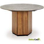 Mesa Comedor 120X120X77 Madera De Teca/Piedra Natural/Gris