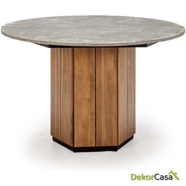 Mesa Comedor 120X120X77 Madera De Teca/Piedra Natural/Gris