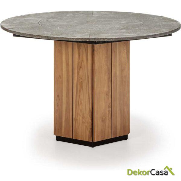 Mesa Comedor 120X120X77 Madera De Teca/Piedra Natural/Gris